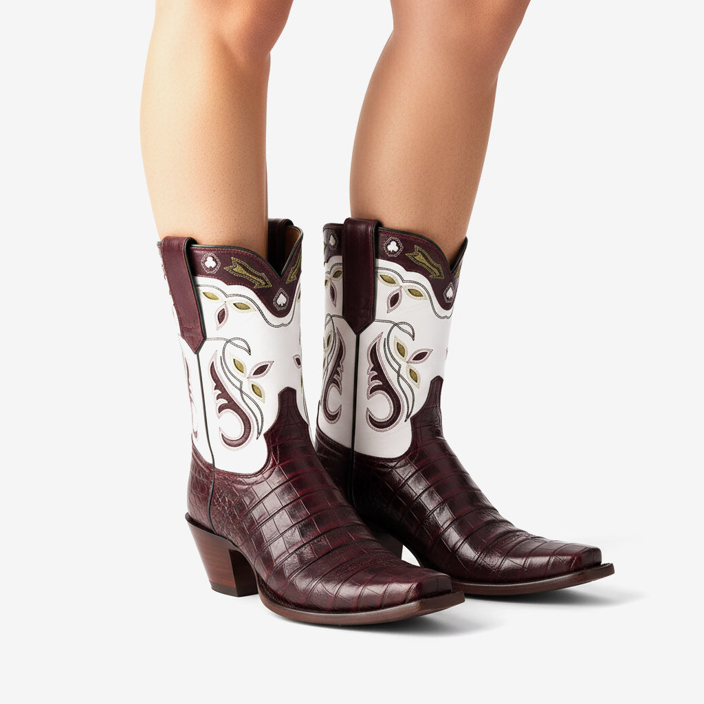Tuhoomall Crocodile Pattern Chunky Heel Ankle Boots for Stylish Casual Wear
