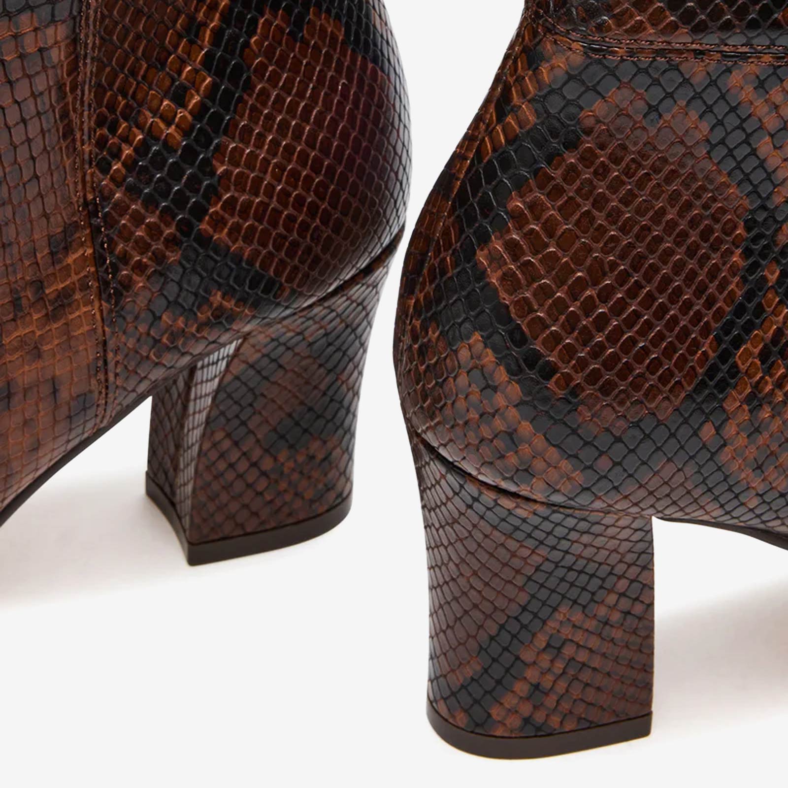 Tuhoomall Fashion Casual Boots for Women, Mid Calf, Square Toe, Chunky Heel, Zipper Closure, Solid Color, Snake Print PU, All Season Wear