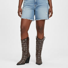 Tuhoomall Western Floral Embellished Mid-Calf Boots for Women, Comfortable Chunky Heel, Perfect for Bohemian Parties and Performances