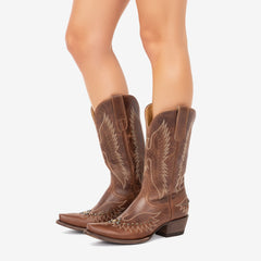 Tuhoomall Western Cowboy Boots for Women - Vintage Casual Style with Embroidery and Studs - Easy Slip-On Design for All Seasons