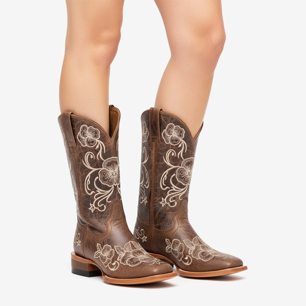 Tuhoomall Western Style Vintage Embroidered Cowboy Boots for Women, Casual Ankle Length, Chunky Heel, Slip-On Design, Perfect for Spring, Autumn, and Winter