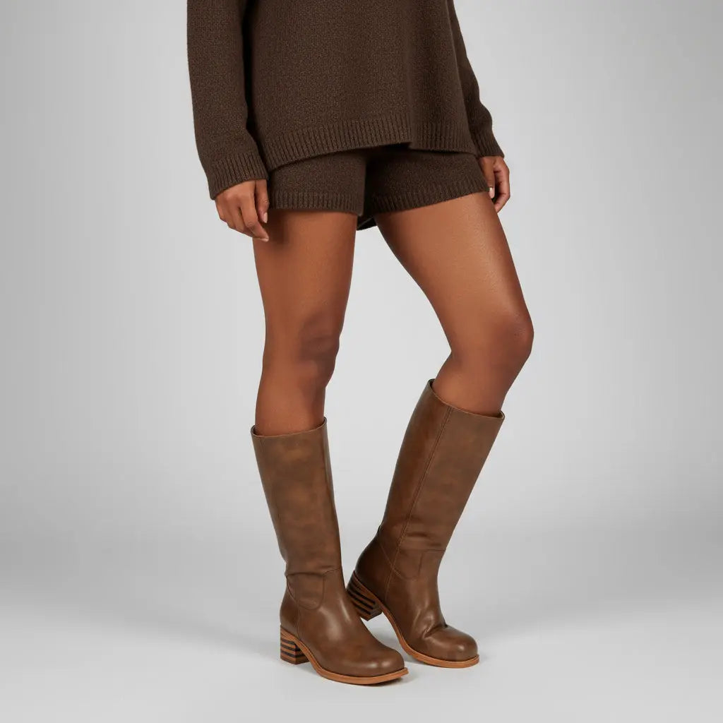 Tuhoomall Fashion Casual Boots for Women, Mid-Calf Length, Solid Color, Round Toe, Chunky Heel, Slip-On, Ideal for Work and Leisure, 5.4cm Block Heels Tuhoomall