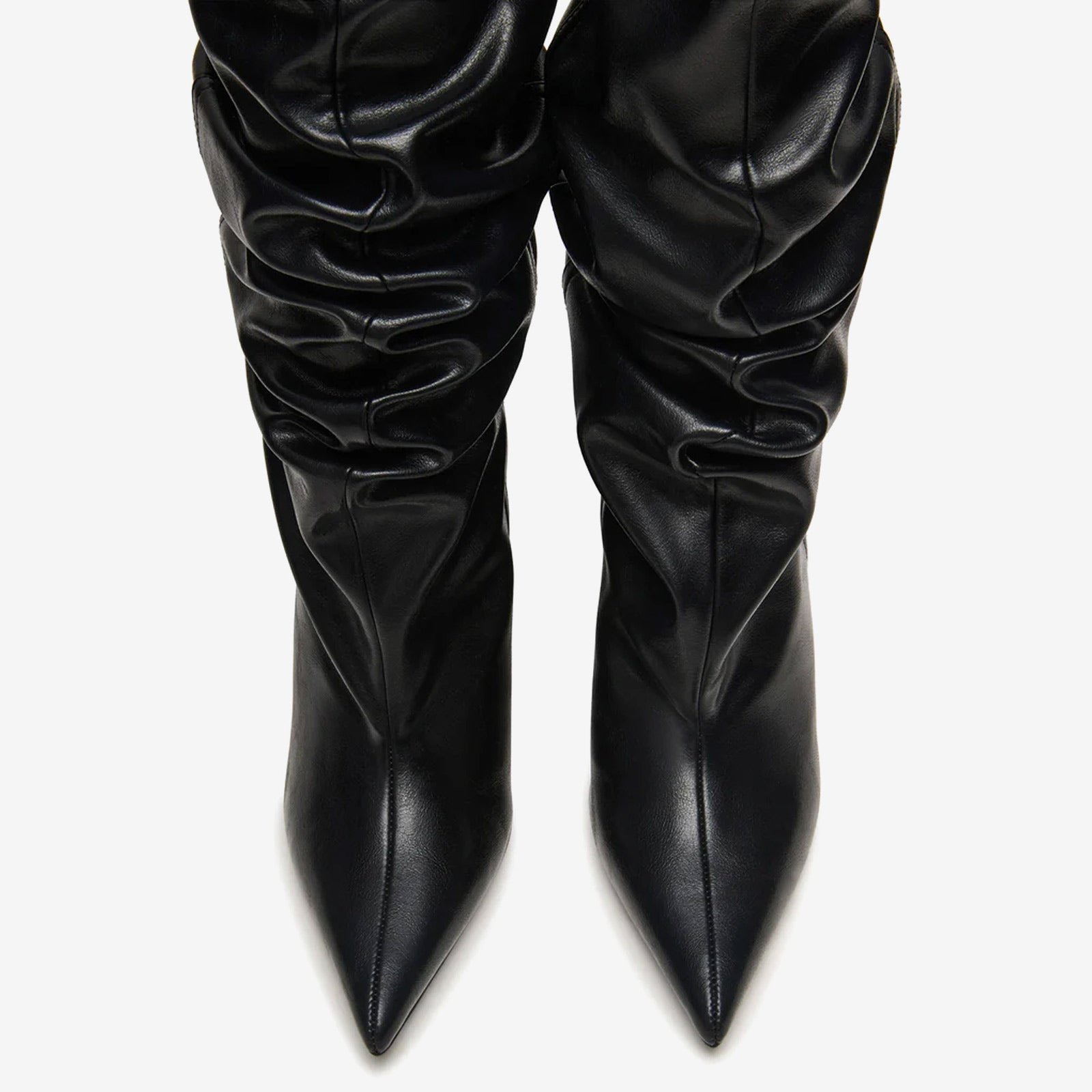 Tuhoomall Knee High Comfortable Wedge Booties With Pointed Toe For Parties, Performances, Fashion Events, Featuring Ruffled Design And Rubber Sole