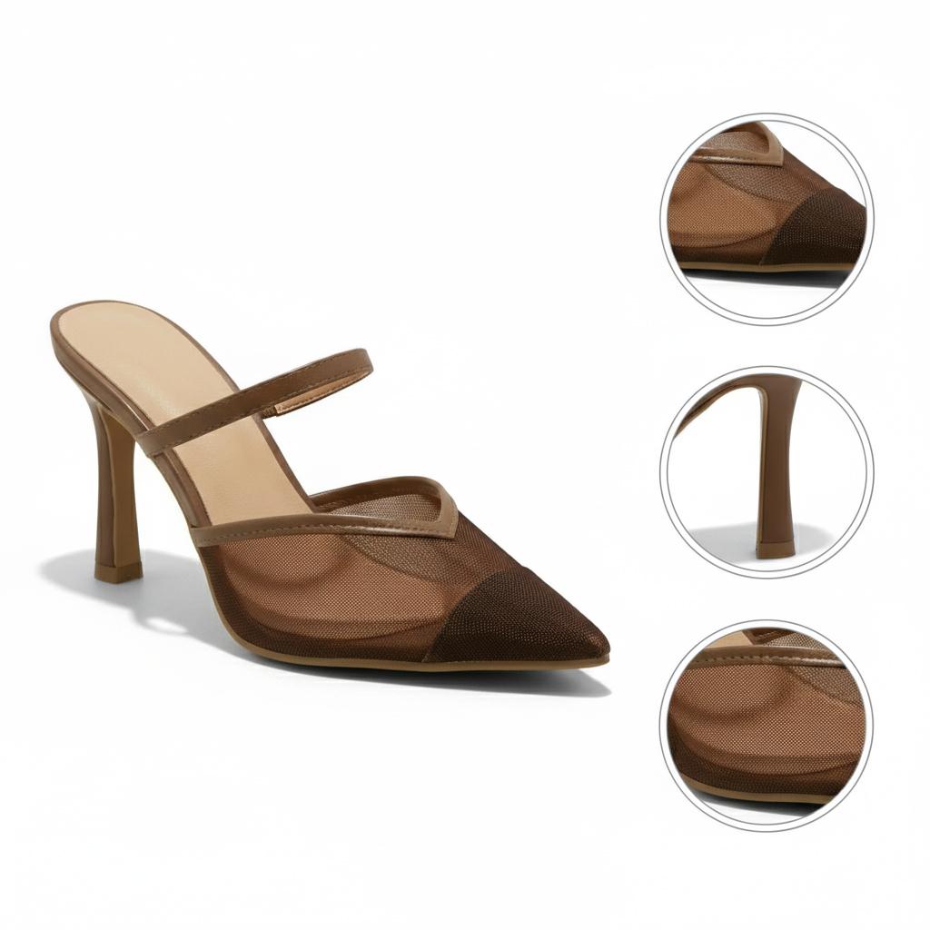 Tuhoomall Fashion High Heel Slip-On Shoes, Pointed Toe, Casual Office Style, Comfortable Suede and Mesh Upper, Rubber Sole, Perfect for Everyday Wear Tuhoomall