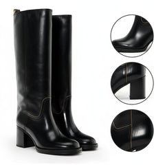 Tuhoomall Comfortable Knee-High Boots for Daily Office Fashion - Stylish Chunky Heels with Rubber Sole for All-Season Wear