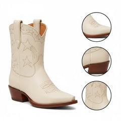 Tuhoomall Western Cowboy Ankle Boots for Women, Vegan Leather, Chunky 2" Heel, Snip Toe Design, Stylish Star Appliqué, All-Season Fashion