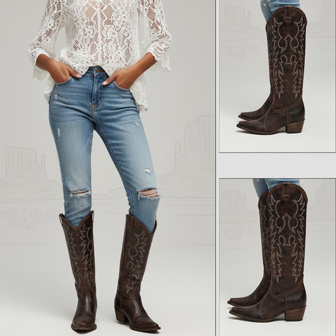 Tuhoomall Western Style Ankle Boots with Snip Toe, 1.75 in Heel, Casual Fashion, Embroidered Details, Perfect for All Seasons Tuhoomall