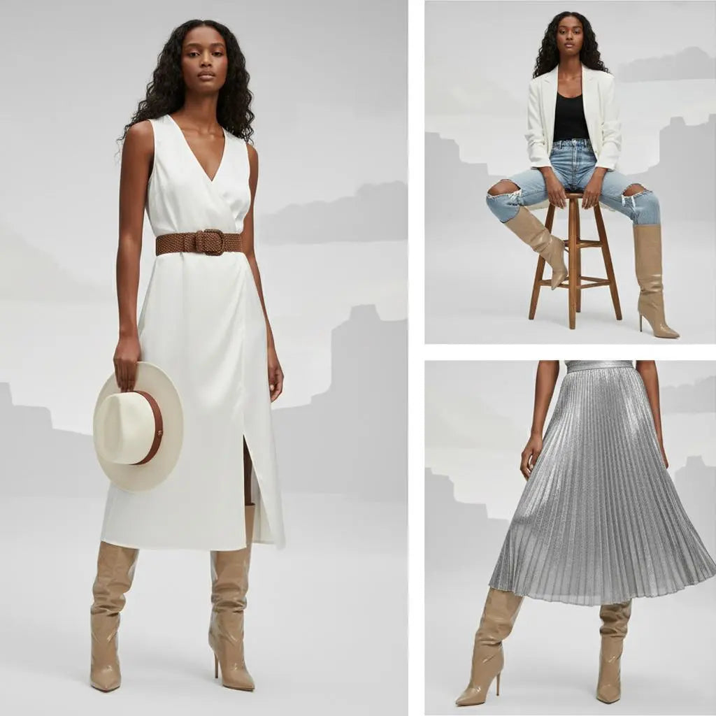 Tuhoomall Knee High Fashion Boots For Parties And Performances With 9.5cm Stiletto Heels And Crinkled PU Leather Tuhoomall