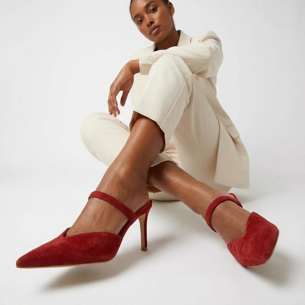 Tuhoomall Fashion High Heel Slip-On Shoes, Pointed Toe, Casual Office Style, Comfortable Suede and Mesh Upper, Rubber Sole, Perfect for Everyday Wear Tuhoomall