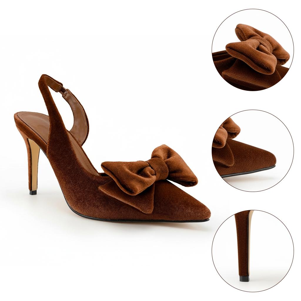 Tuhoomall Stylish High Heel Sandals With Bow, Pointed Toe, Slip-On Design For Parties, Performances, Fashion Casual Wear, 3.1in Stiletto Heel Tuhoomall
