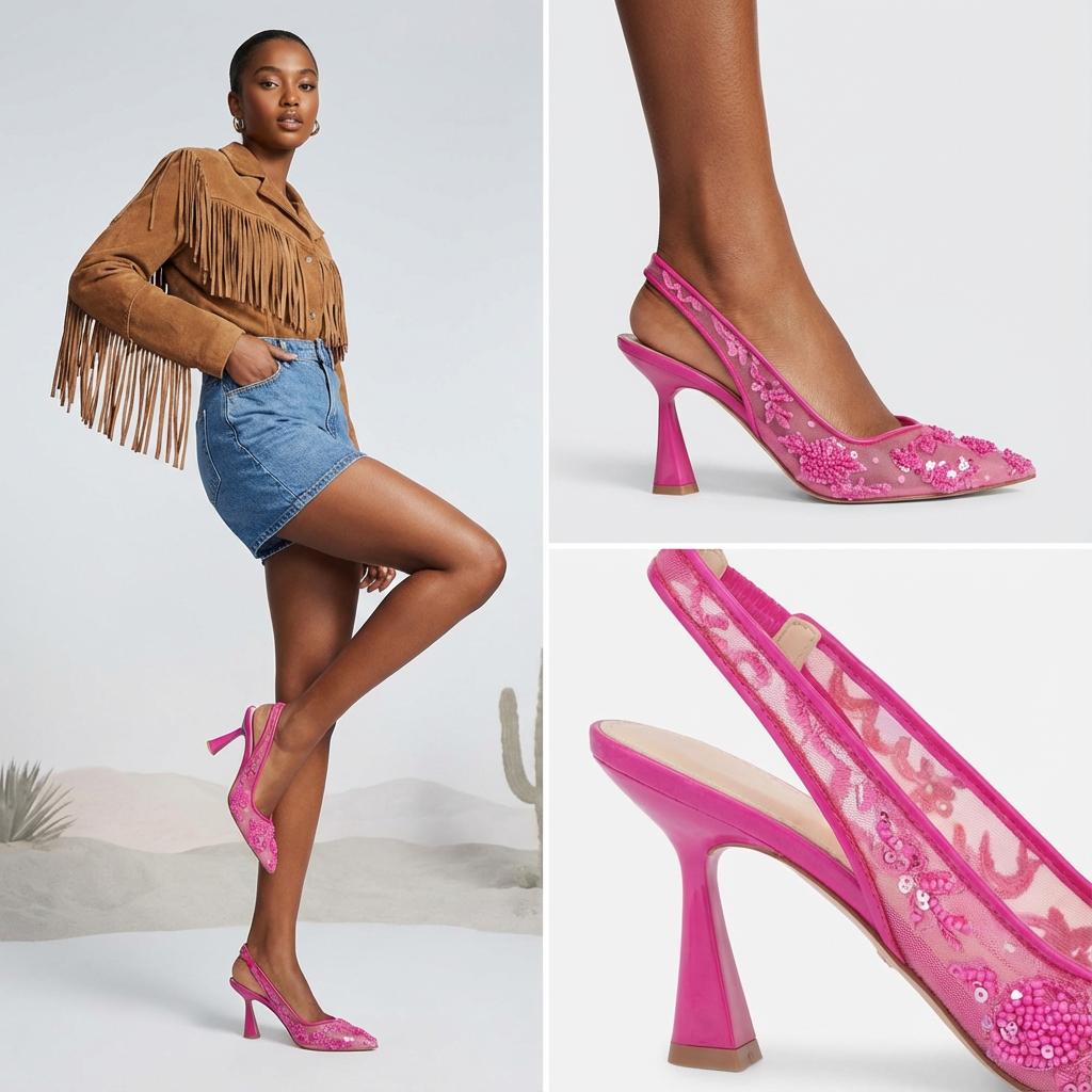 Tuhoomall Stylish Floral High Heels with Beaded Embellishment for Parties, Dancing, and Office Wear Tuhoomall