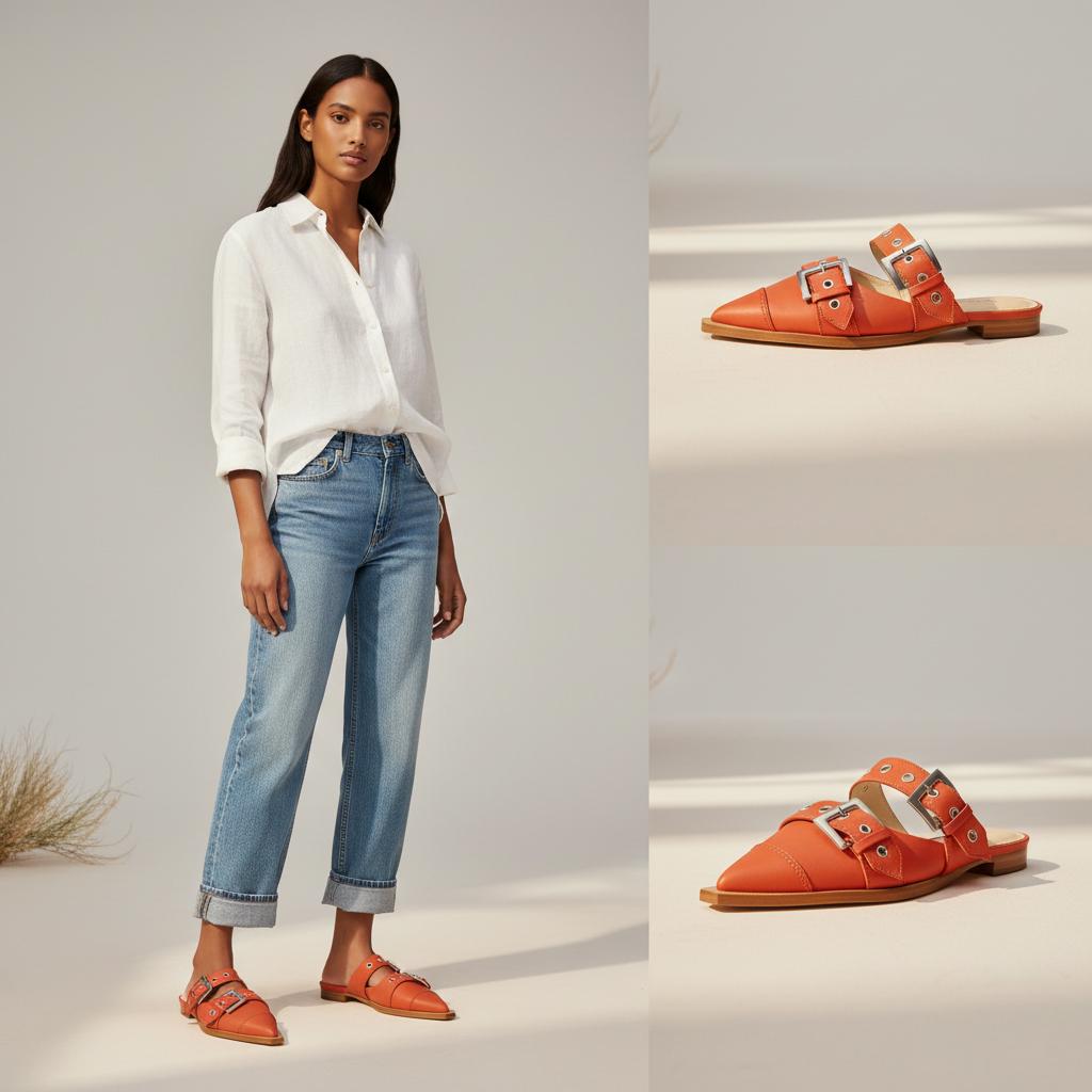 Tuhoomall Comfortable Pointed-Toe Mule Sandals for Summer Travel | Adjustable Metal Button Design | Casual Street Style Tuhoomall