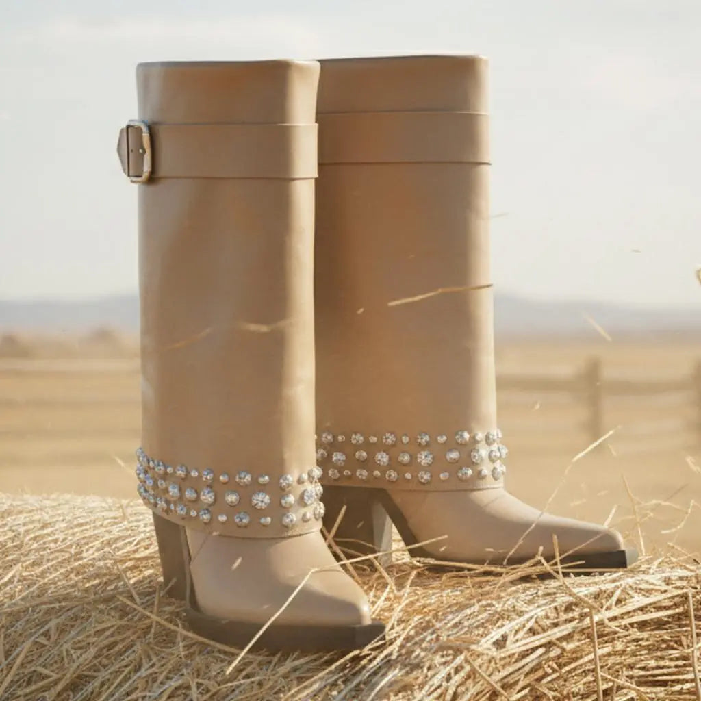 Tuhoomall Studded Ankle Boots for Women, Chunky Heeled, Adjustable Buckle, Versatile for Parties and Casual Wear Tuhoomall