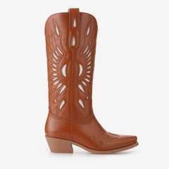 Tuhoomall Western Cowgirl Boots, Chunky Heel, Floral Inlay Design, Comfortable Slip-On Style for Casual Outings