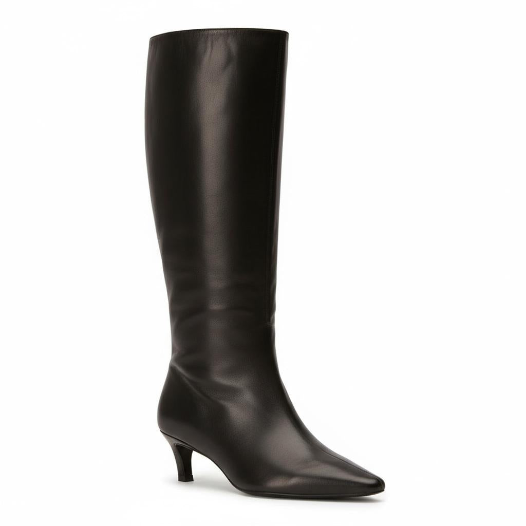 Tuhoomall Stylish Comfortable Knee-High Boots for Women, Pointed Toe, Chic Cat Heel, All-Season Rubber Sole, Effortless Slip-On Design