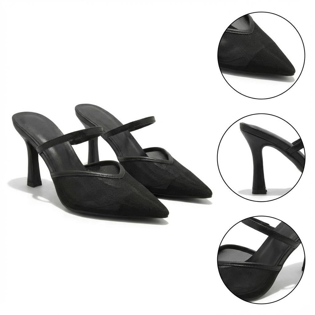 Tuhoomall Fashion High Heel Slip-On Shoes, Pointed Toe, Casual Office Style, Comfortable Suede and Mesh Upper, Rubber Sole, Perfect for Everyday Wear Tuhoomall