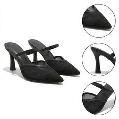 Tuhoomall Fashion High Heel Slip-On Shoes, Pointed Toe, Casual Office Style, Comfortable Suede and Mesh Upper, Rubber Sole, Perfect for Everyday Wear Tuhoomall