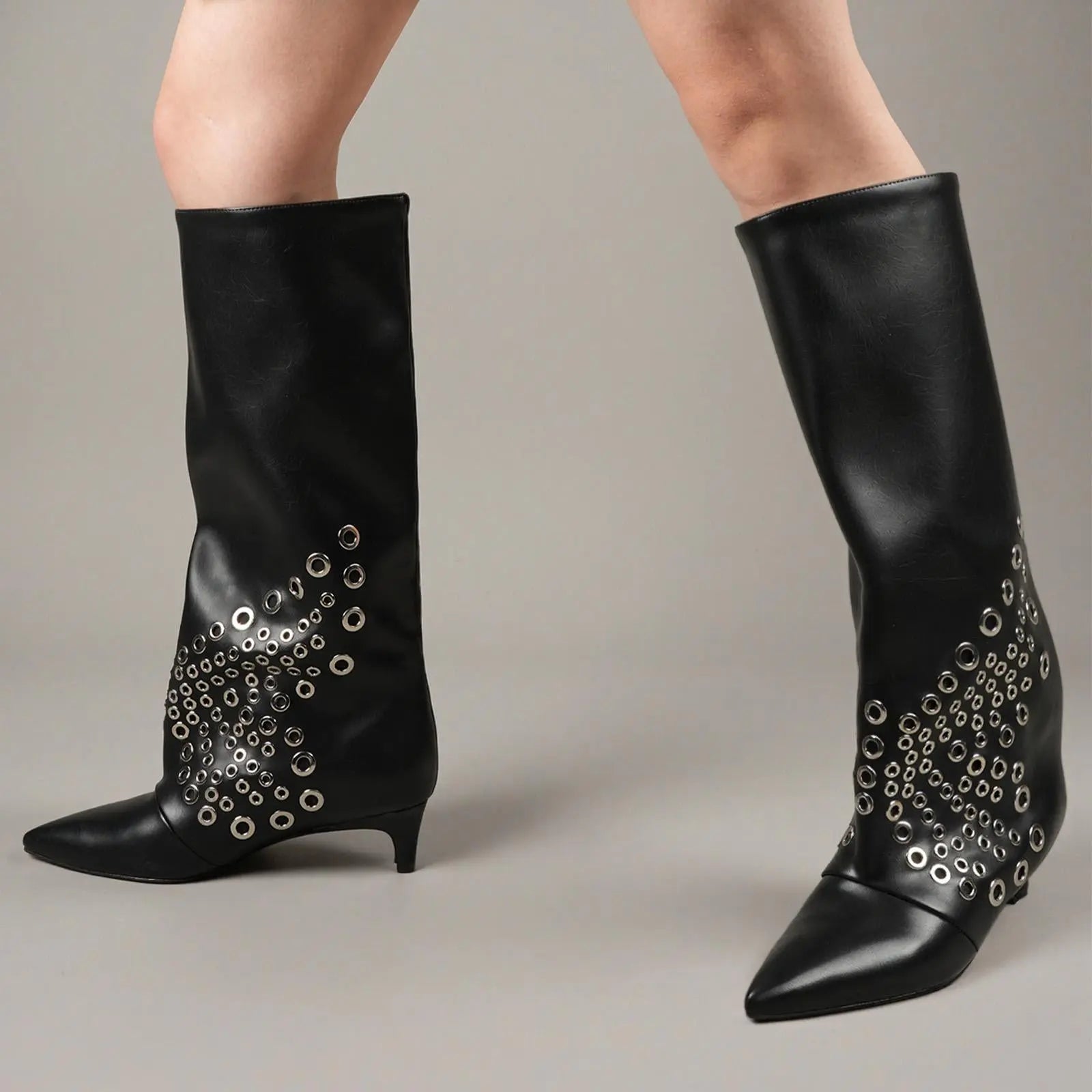 Tuhoomall Knee High Kitten Heel Boots For Women - Stylish PU Leather, Pointed Toe, Low Heel - Perfect For Dance And Casual Wear All Year Round Tuhoomall