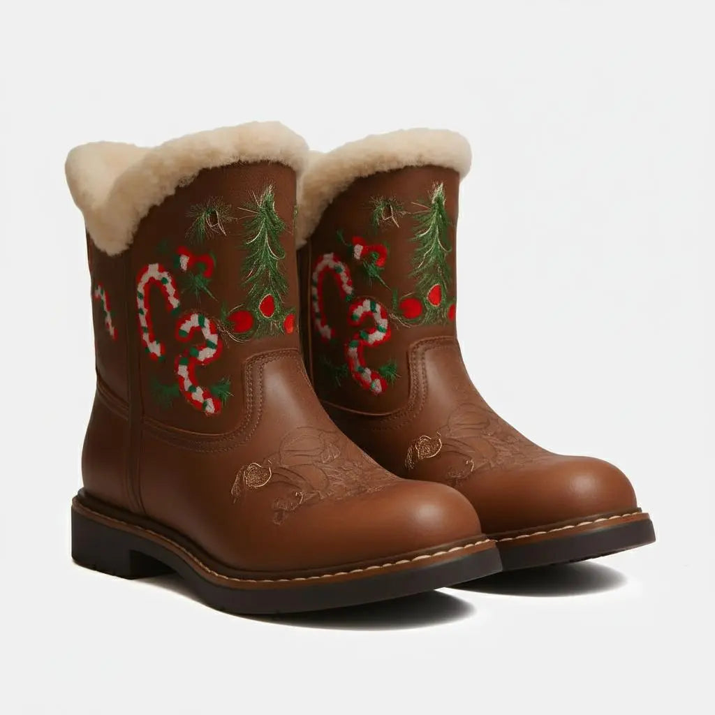 Tuhoomall Christmas Cozy Short Boots – Festive Round-Toe Ankle Style Tuhoomall