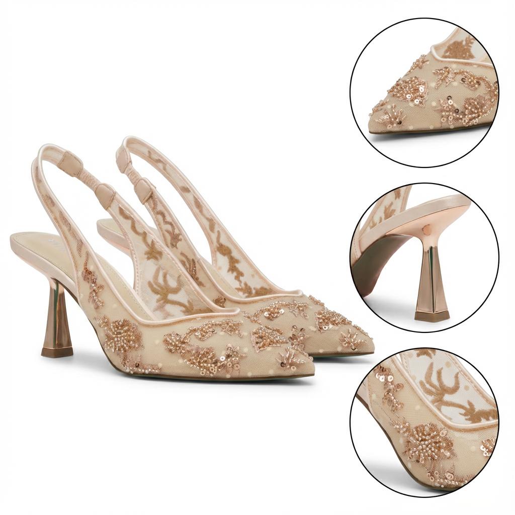 Tuhoomall Stylish Floral High Heels with Beaded Embellishment for Parties, Dancing, and Office Wear Tuhoomall