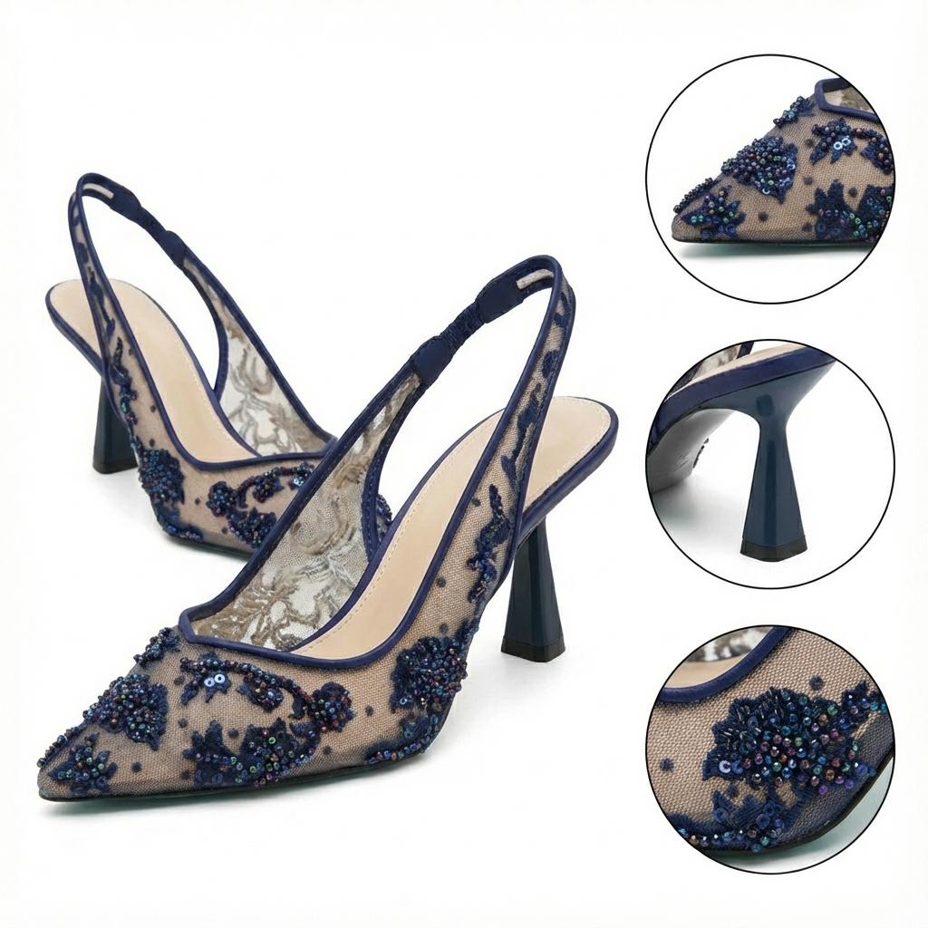 Tuhoomall Stylish Floral High Heels with Beaded Embellishment for Parties, Dancing, and Office Wear Tuhoomall