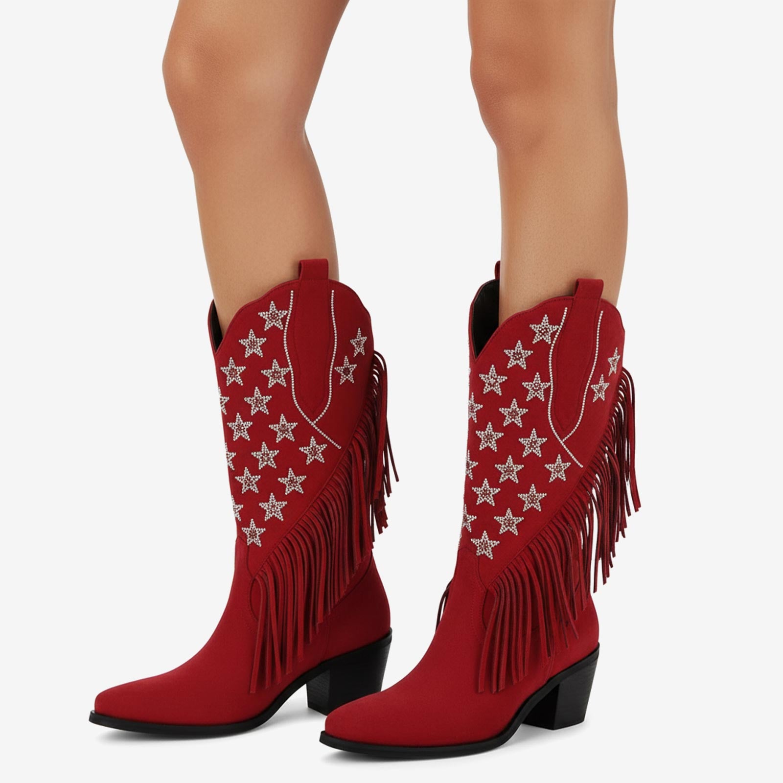 Tuhoomall Western Style Fringe Ankle Boots for Women, Comfortable Low Heel Party Footwear, All-Season Fashion for Performances and Dance Events