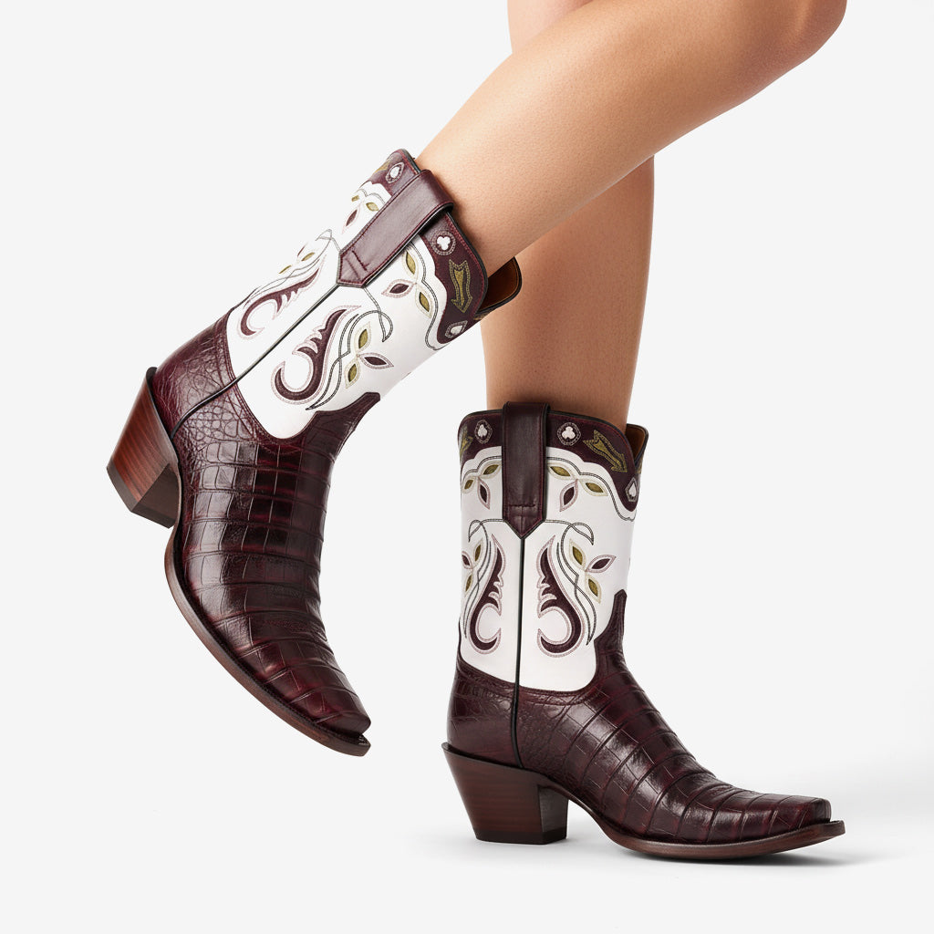 Tuhoomall Crocodile Pattern Chunky Heel Ankle Boots for Stylish Casual Wear