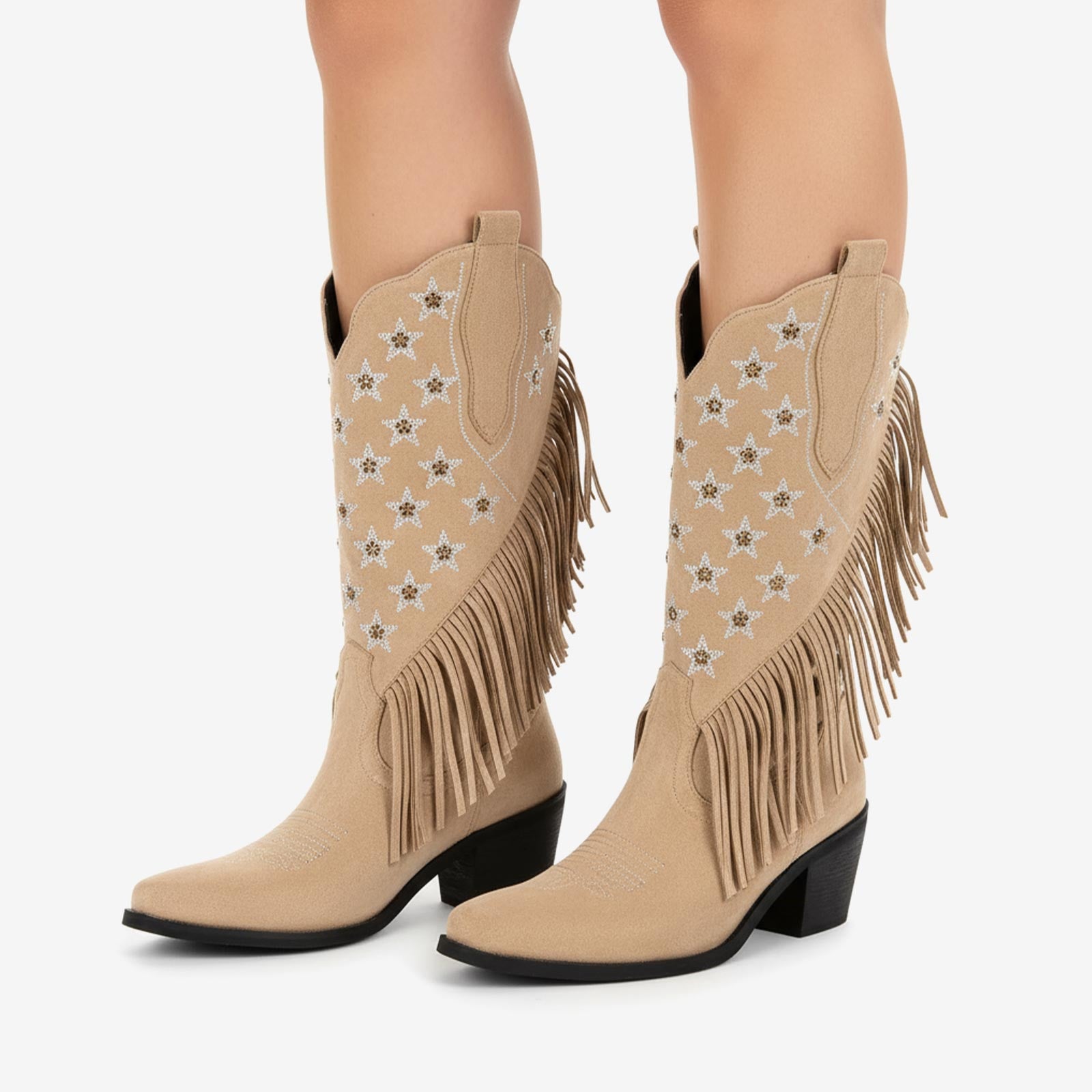 Tuhoomall Western Style Fringe Ankle Boots for Women, Comfortable Low Heel Party Footwear, All-Season Fashion for Performances and Dance Events
