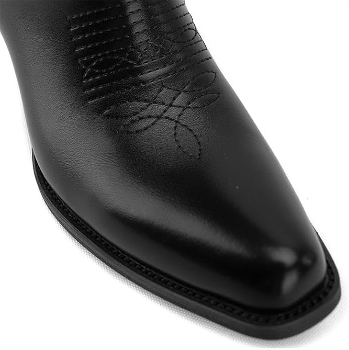 Tuhoomall Western Over-the-Knee Boots for Women, Chunky Heel, Snip-Toe, Embroidered, Slip-On, Distressed Style for Parties and Casual Outings