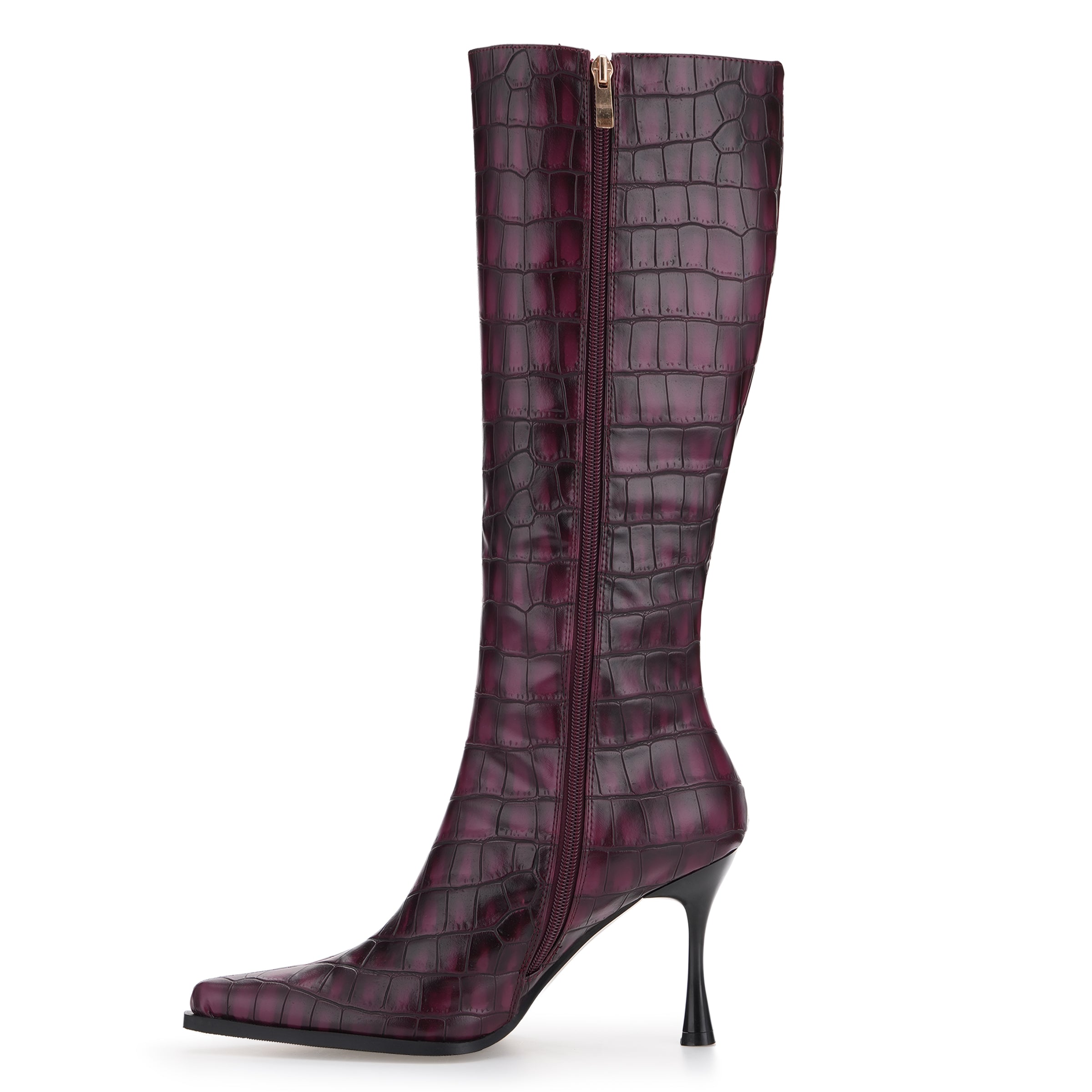 Tuhoomall Fashion Knee-High Boots for Women, Chic Style with Zipper and Stone Pattern, 9cm Stiletto Heels for Everyday and Work Use
