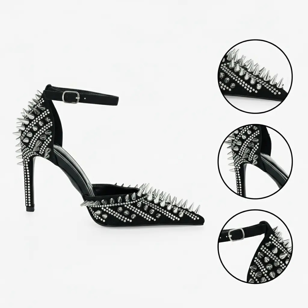 Tuhoomall High Heel Sandals for Performance and Parties, Pointed Toe, Adjustable Buckle, Sparkling Rhinestones, Summer Fashion Tuhoomall