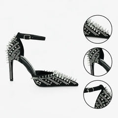 Tuhoomall High Heel Sandals for Performance and Parties, Pointed Toe, Adjustable Buckle, Sparkling Rhinestones, Summer Fashion Tuhoomall