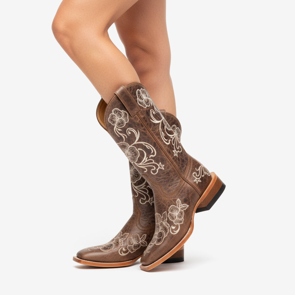 Tuhoomall Western Style Vintage Embroidered Cowboy Boots for Women, Casual Ankle Length, Chunky Heel, Slip-On Design, Perfect for Spring, Autumn, and Winter