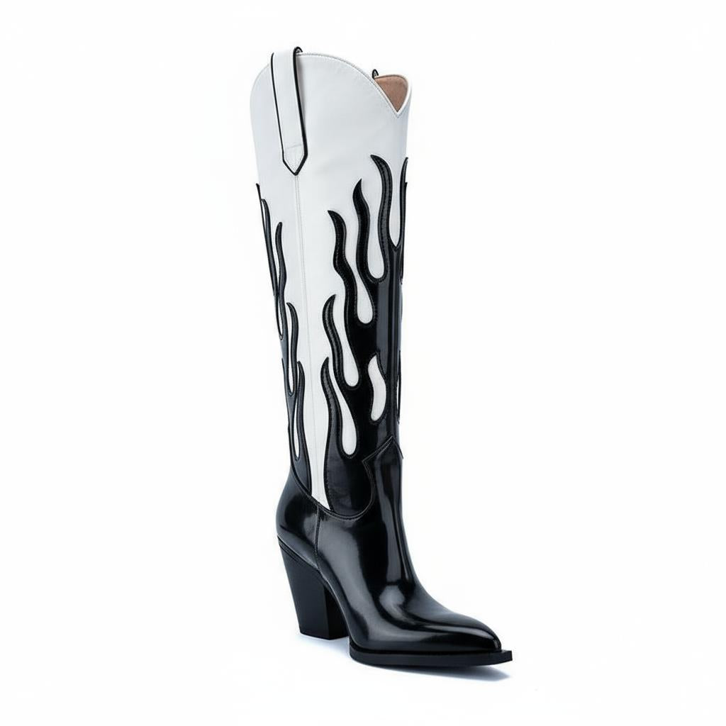 Tuhoomall Western Cowgirl Boots for Women, Pointed Toe, Slanted Block Heel, Stylish Mid Calf, Comfortable Slip-On Design