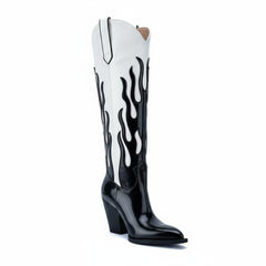 Tuhoomall Western Cowgirl Boots for Women, Pointed Toe, Slanted Block Heel, Stylish Mid Calf, Comfortable Slip-On Design
