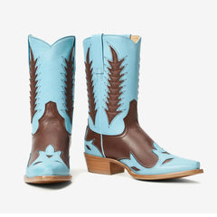 Tuhoomall Western Ankle Boots for Women, Floral Embroidered High Ankle, Casual Fashion, Slip-On Chunky Heel, Perfect for Parties and Travel