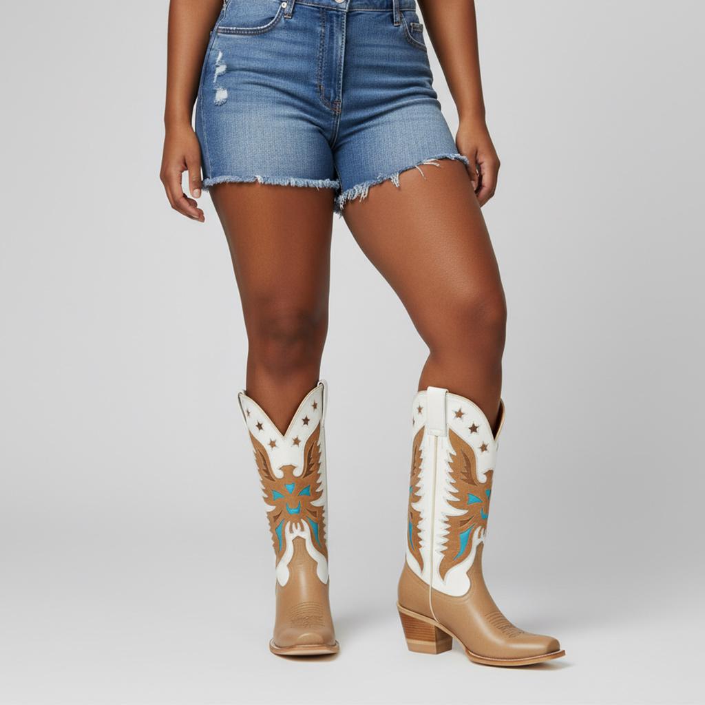 Tuhoomall Western Cowboy Boots for Women, Stylish Mid-Calf Chunky Heel, Unique Embroidered Animal Pattern, Perfect for Outdoor Casual Wear Tuhoomall