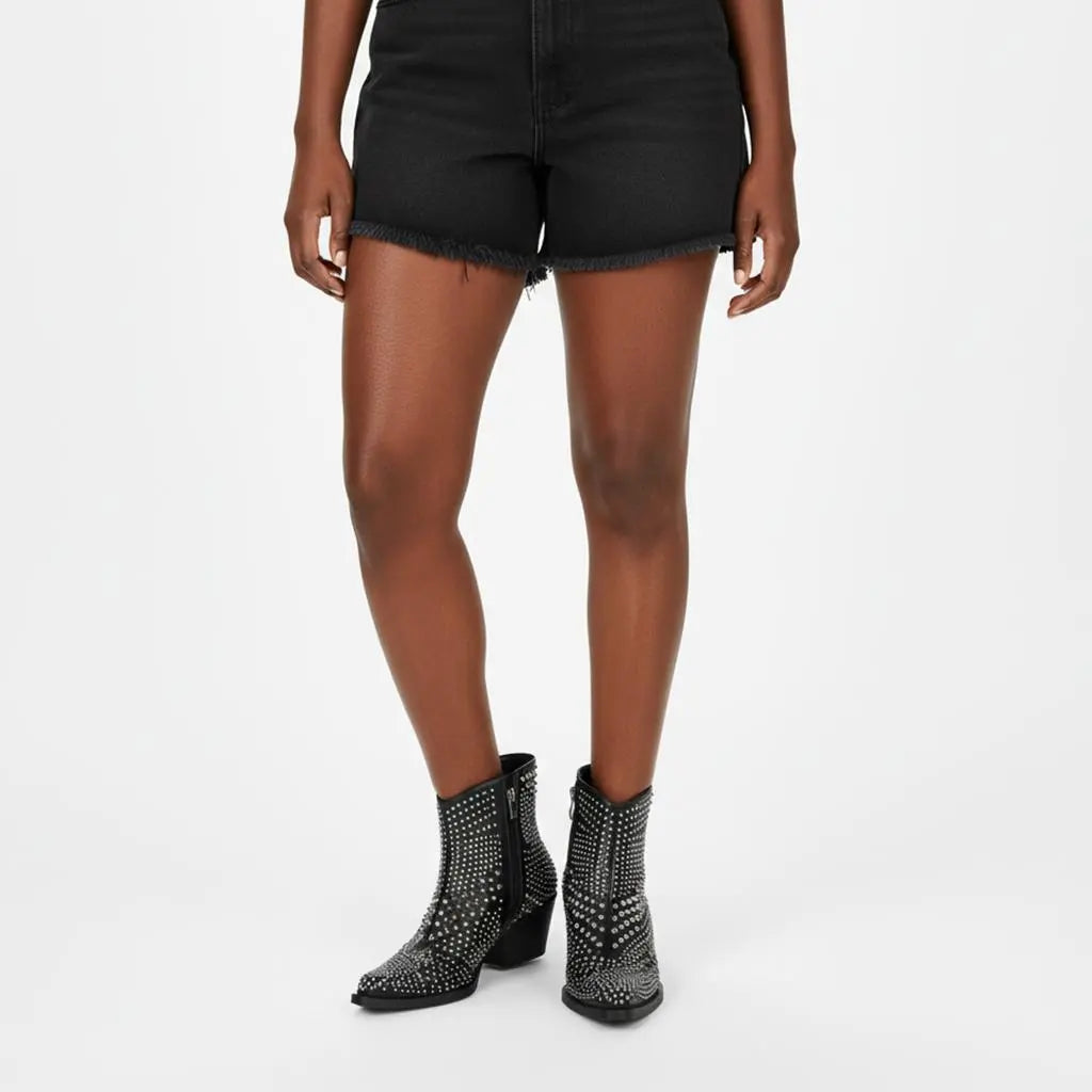 Tuhoomall Western Cowboy Ankle Booties with Rivets - Stylish Chunky Heel, Zipper Closure, Ideal for Casual Parties and Seasonal Wear Tuhoomall