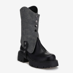 Tuhoomall Stylish Ankle Boots For Women, Casual Short Boots With Round Toe and Thick Heel, Zipper Closure, Versatile For All Seasons