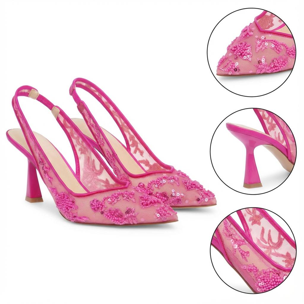 Tuhoomall Stylish Floral High Heels with Beaded Embellishment for Parties, Dancing, and Office Wear Tuhoomall