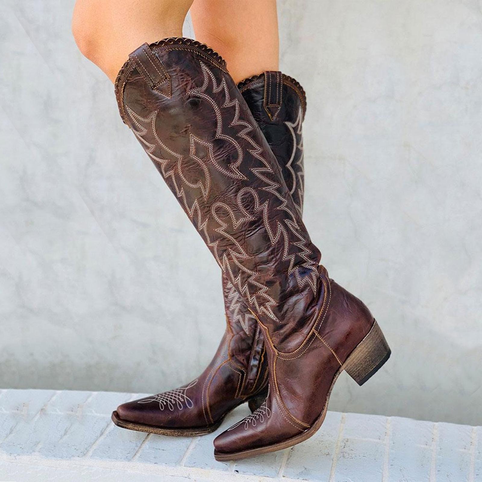 Tuhoomall Western Style Ankle Boots with Snip Toe, 1.75 in Heel, Casual Fashion, Embroidered Details, Perfect for All Seasons