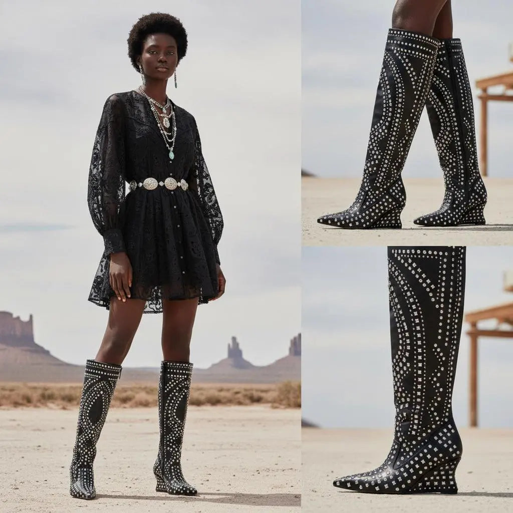 Tuhoomall Over-The-Knee Boots For Women, Stylish Wedge Heel With Zipper Closure, Perfect For Parties And Fashionable Casual Outfits Tuhoomall