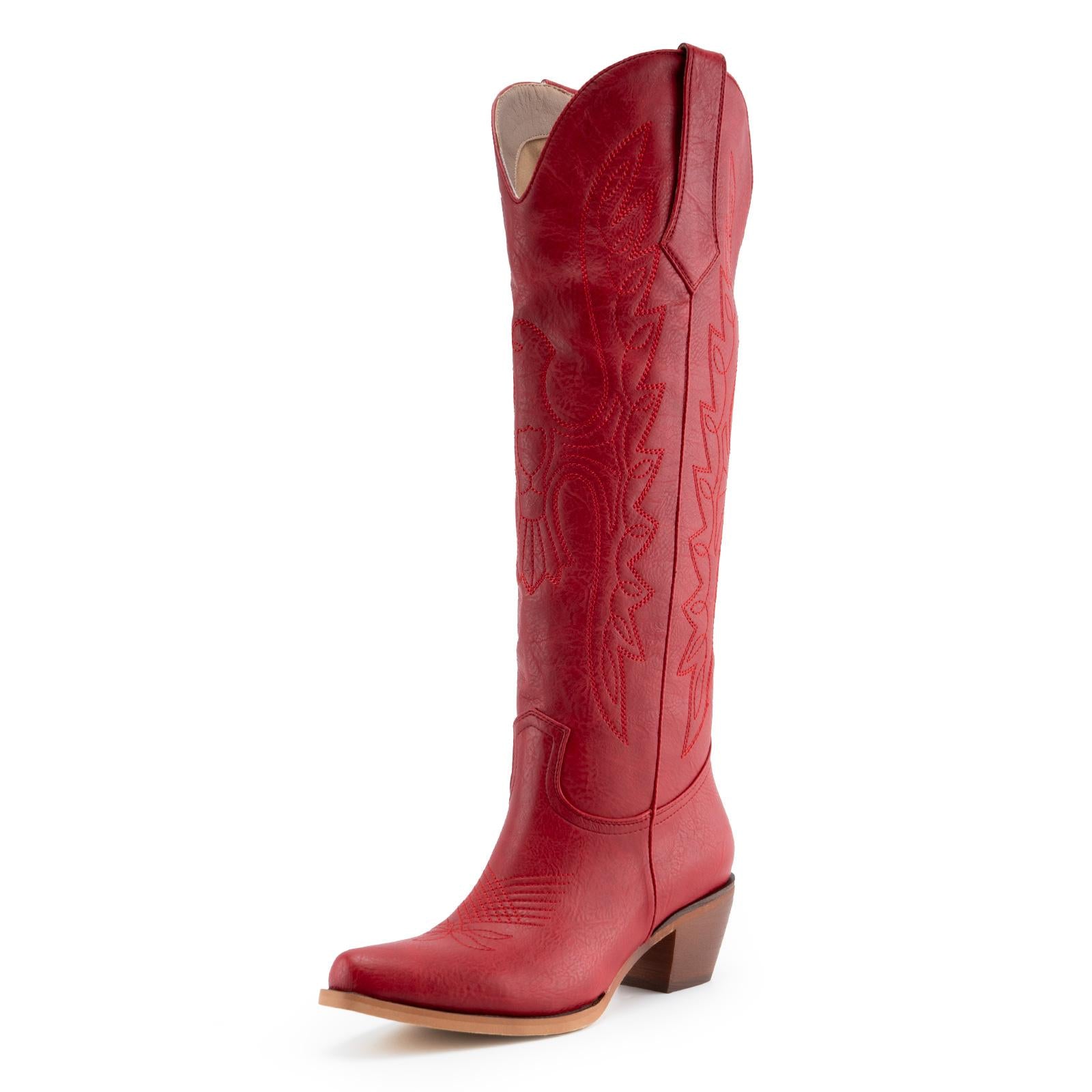 Tuhoomall Western Knee-High Boots for Women, Comfortable Suede Leather with Animal Embroidery, Perfect for Fashion and Casual Travel Activities