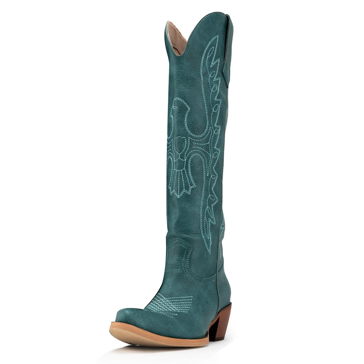 Tuhoomall Western Knee-High Boots for Women, Comfortable Suede Leather with Animal Embroidery, Perfect for Fashion and Casual Travel Activities