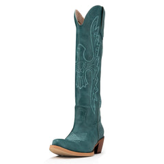 Tuhoomall Western Knee-High Boots for Women, Comfortable Suede Leather with Animal Embroidery, Perfect for Fashion and Casual Travel Activities