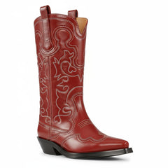 Tuhoomall Western Style Women's Mid-Calf Boots, Comfortable Low Heel, Elegant Embroidery for Parties and Casual Wear