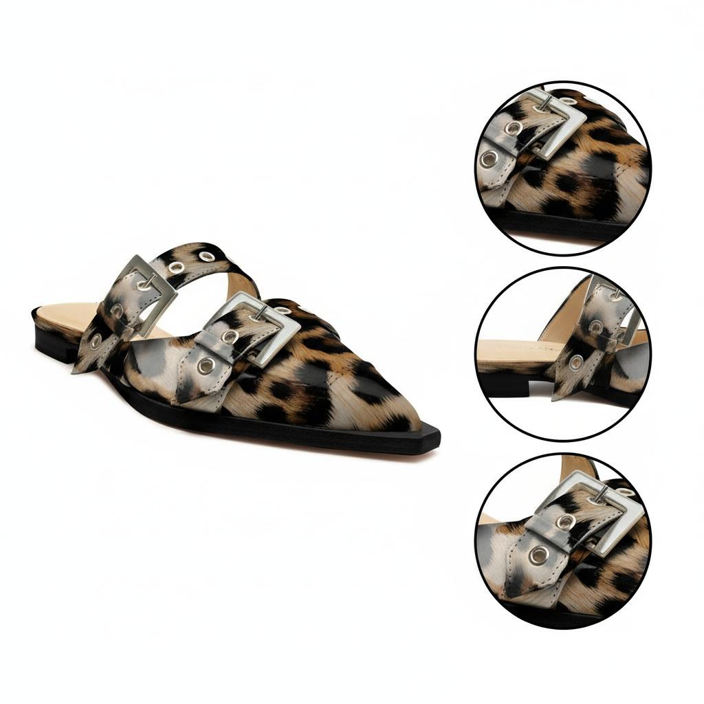 Tuhoomall Comfortable Pointed-Toe Mule Sandals for Summer Travel | Adjustable Metal Button Design | Casual Street Style Tuhoomall