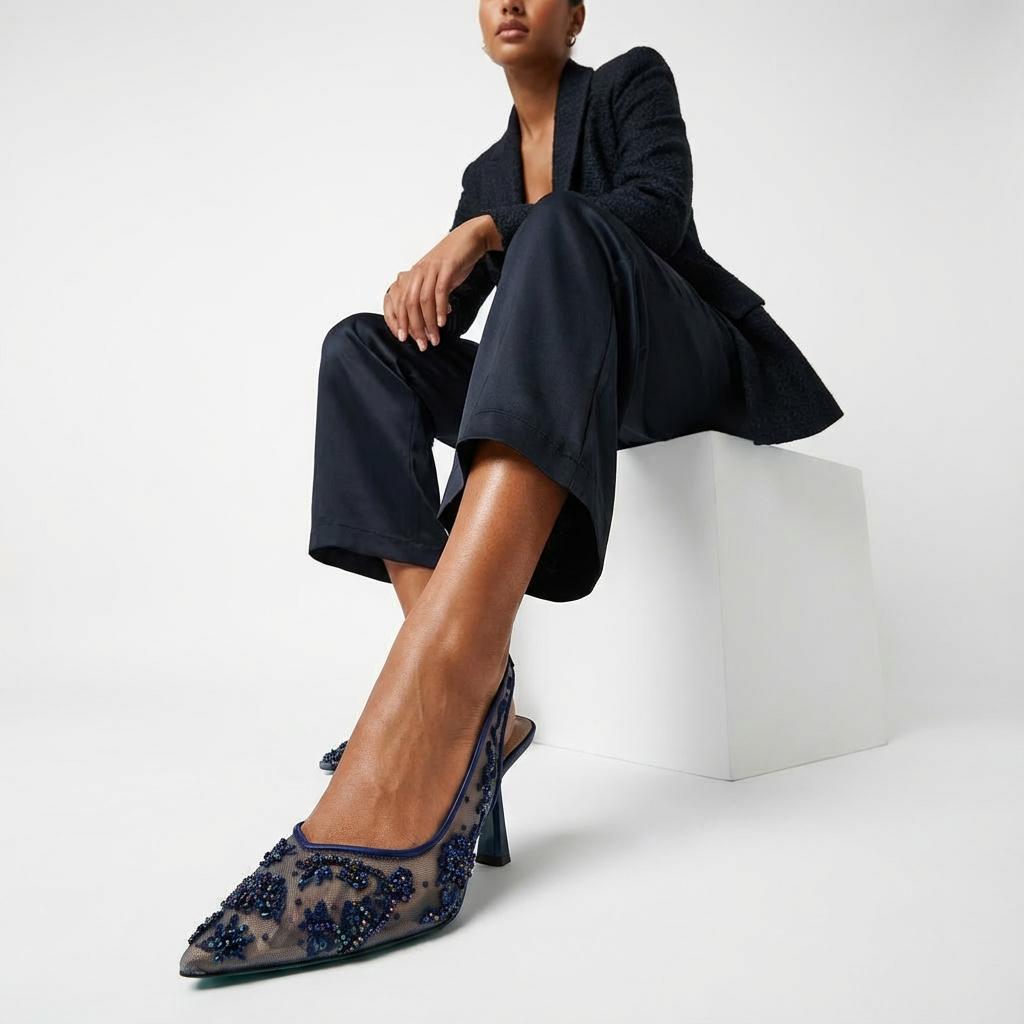 Tuhoomall Stylish Floral High Heels with Beaded Embellishment for Parties, Dancing, and Office Wear Tuhoomall