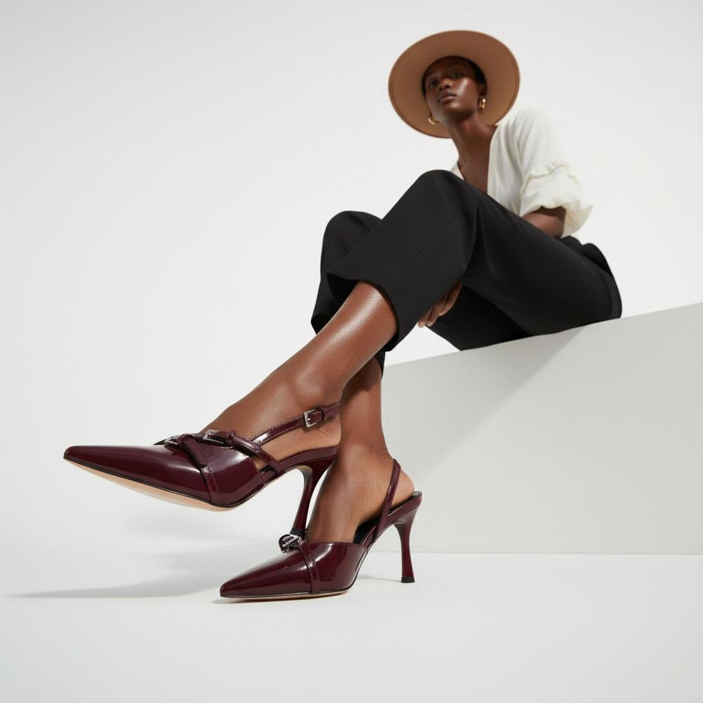 Tuhoomall High Heel Sandals for Women, Stylish Pointed Toe Low Heel, Double Buckle Open Back Design for Casual and Formal Occasions Tuhoomall