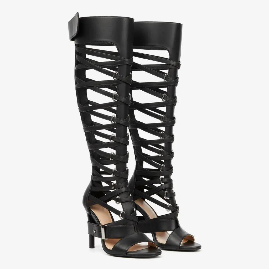 Tuhoomall Chic Gladiator High Heel Sandals for Parties - Adjustable Straps, Metal Accents, Open Toe Design, Perfect for Spring and Summer Events Tuhoomall